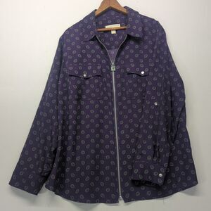 Michael Kors Michael Women's Paisley Purple Light Weight Shirt Zip-Up Front 2X